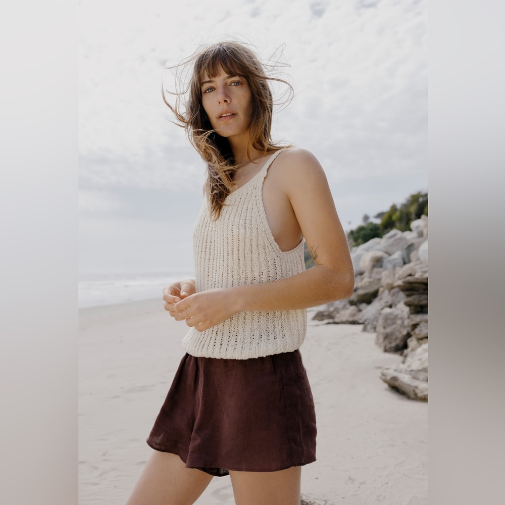 Zara ribbed knit ecru crochet tank top open back shirt loose weave
